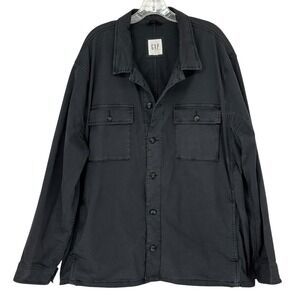 Gap Utility Shirt Jacket Black Herringbone Twill Workwear XXL